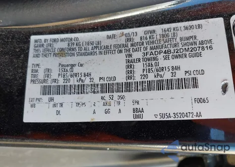 2013 Ford Fiesta Se from USA, damaged, VIN 3FADP4BJ2DM207816